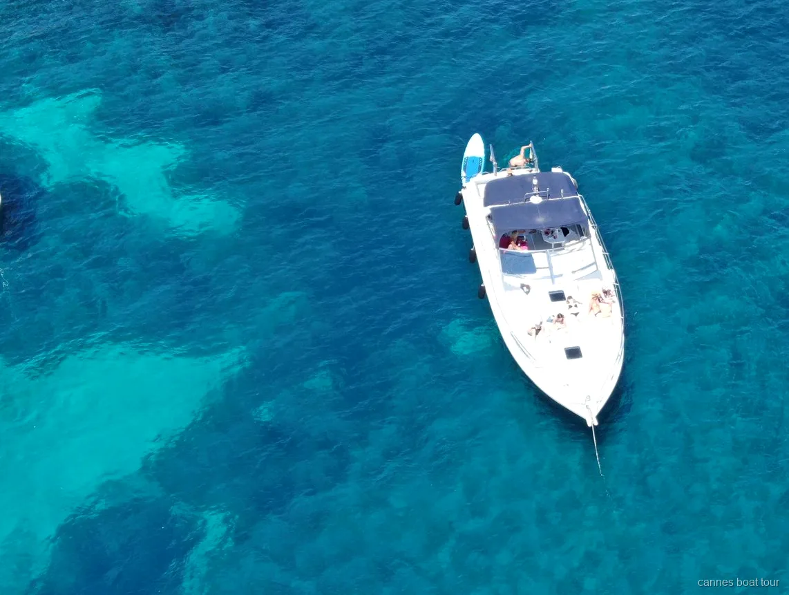 Sunbeds on the luxury motor yacht used for the Cannes Lerins Islands cruise