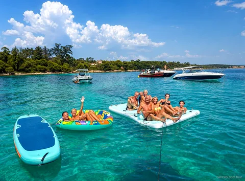 Giant floating mat used on the Cannes private boat tour to the Lerins Islands