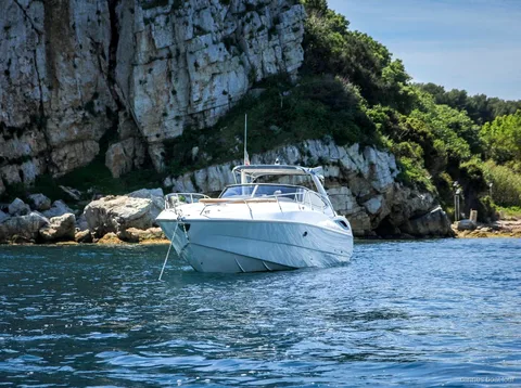 Sun deck of the private Cannes yacht charter overlooking the Riviera coast